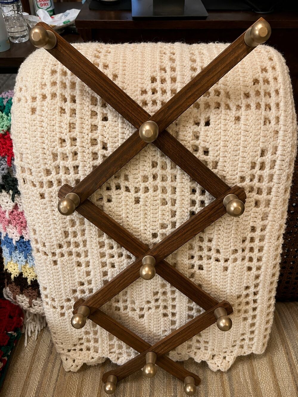 Solid Wood Accordion Rack, Dark with Gold Pegs